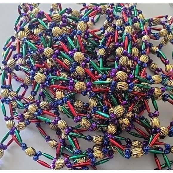 2 LONG Strands of VTG  Plastic Jewel Color Beads Christmas Tree Garland - 26.5" - Picture 1 of 4
